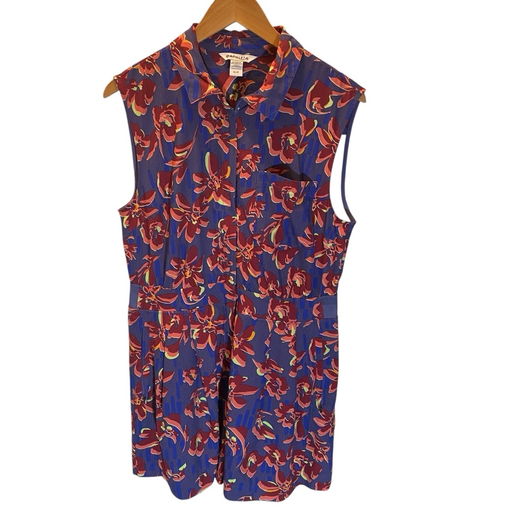 Athleta Brooklyn Utility Blue & Red Floral Sleeveless Romper Size 12P